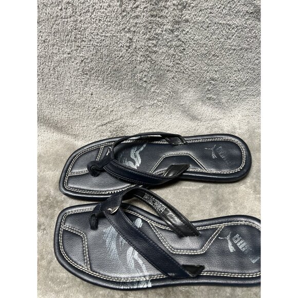 Men’s Puma Men’s 12 Navy Blue Shoes Logo Flip Flops Leather Sandals Summer - Picture 2 of 7